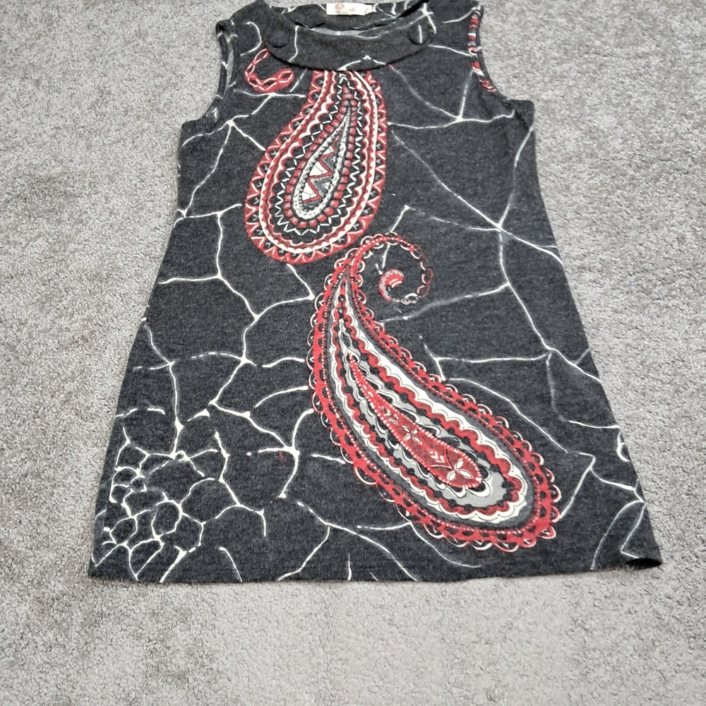 Aryeh Womens Paisley Graphic Knit Sleeveless Mock Neck Tunic Dress Gray Red XL